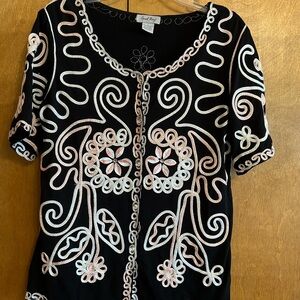 Coral Bay Black, White, and Pink Embellished Blouse Size L